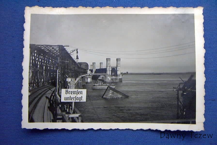 Dirschau Weichselbrücken.Orginalne zdjęcie mostu Tczewskiego po odbudowie  części kolejowej przez Niemców w 1940 r..JPG