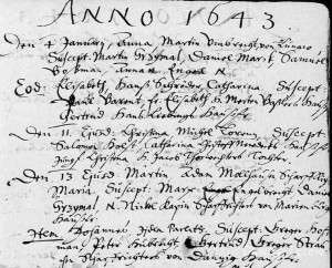 Tczew kat 1643.jpg (267.37 KiB) Przejrzano 11309 razy Rok 1643 księgi metrykalne kościoła ewangelickiego w Tczewie. Proszę patrzeć na ostatnie dwa wpisy.