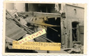 Pionier Btl.41 im Polenfeldzug 1939 Das zerst. Bahnhof Gebäude DIRSCHAU !